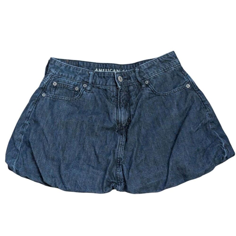 American Eagle Denim Bubble Skort Acid Wash Blue Y2K Micro Mini 0